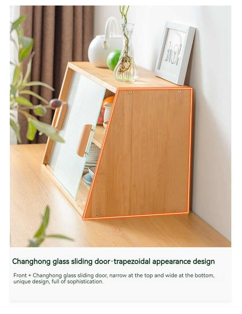 Japanese-Style Small Glass Kitchen Storage Cabinet Solid Wood Home Organizer