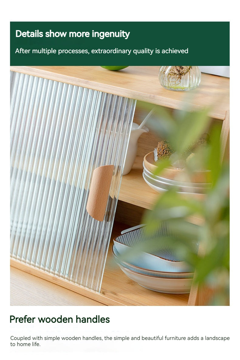 Japanese-Style Small Glass Kitchen Storage Cabinet Solid Wood Home Organizer