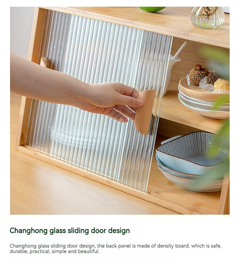 Japanese-Style Small Glass Kitchen Storage Cabinet Solid Wood Home Organizer