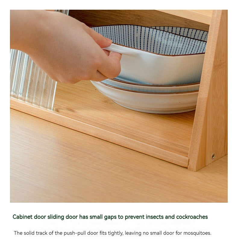 Japanese-Style Small Glass Kitchen Storage Cabinet Solid Wood Home Organizer