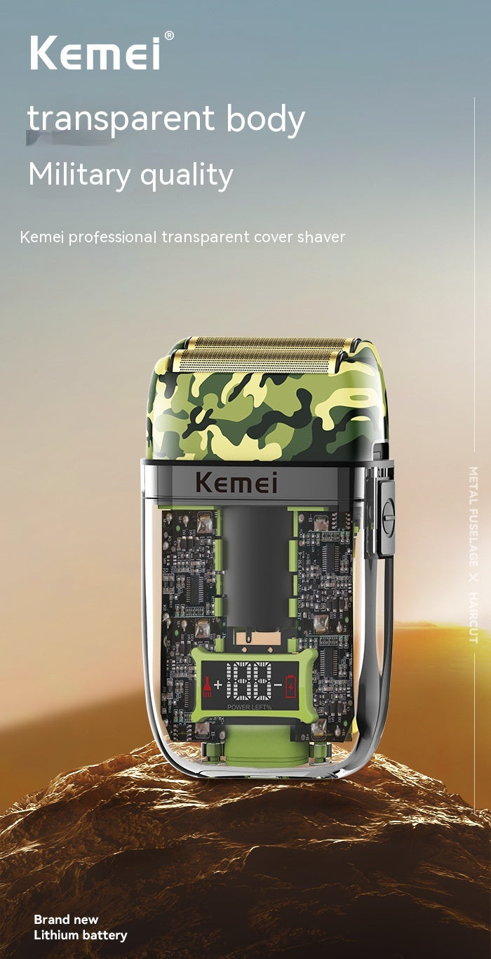 Waterproof USB Rechargeable LED Digital Shaver - Transparent Camouflage