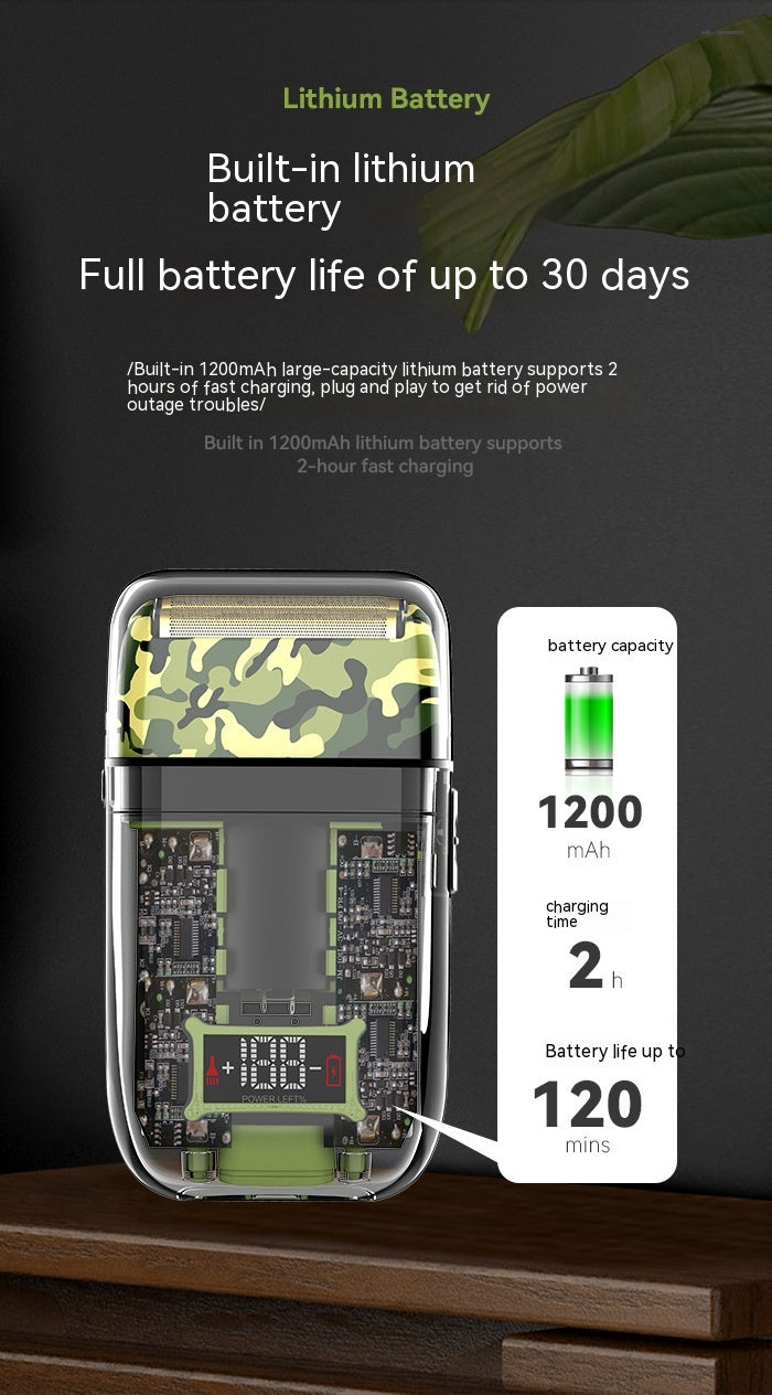Waterproof USB Rechargeable LED Digital Shaver - Transparent Camouflage
