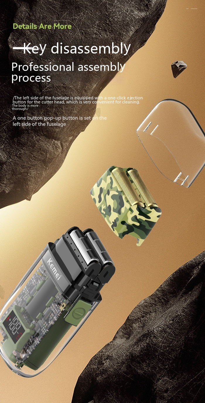 Waterproof USB Rechargeable LED Digital Shaver - Transparent Camouflage