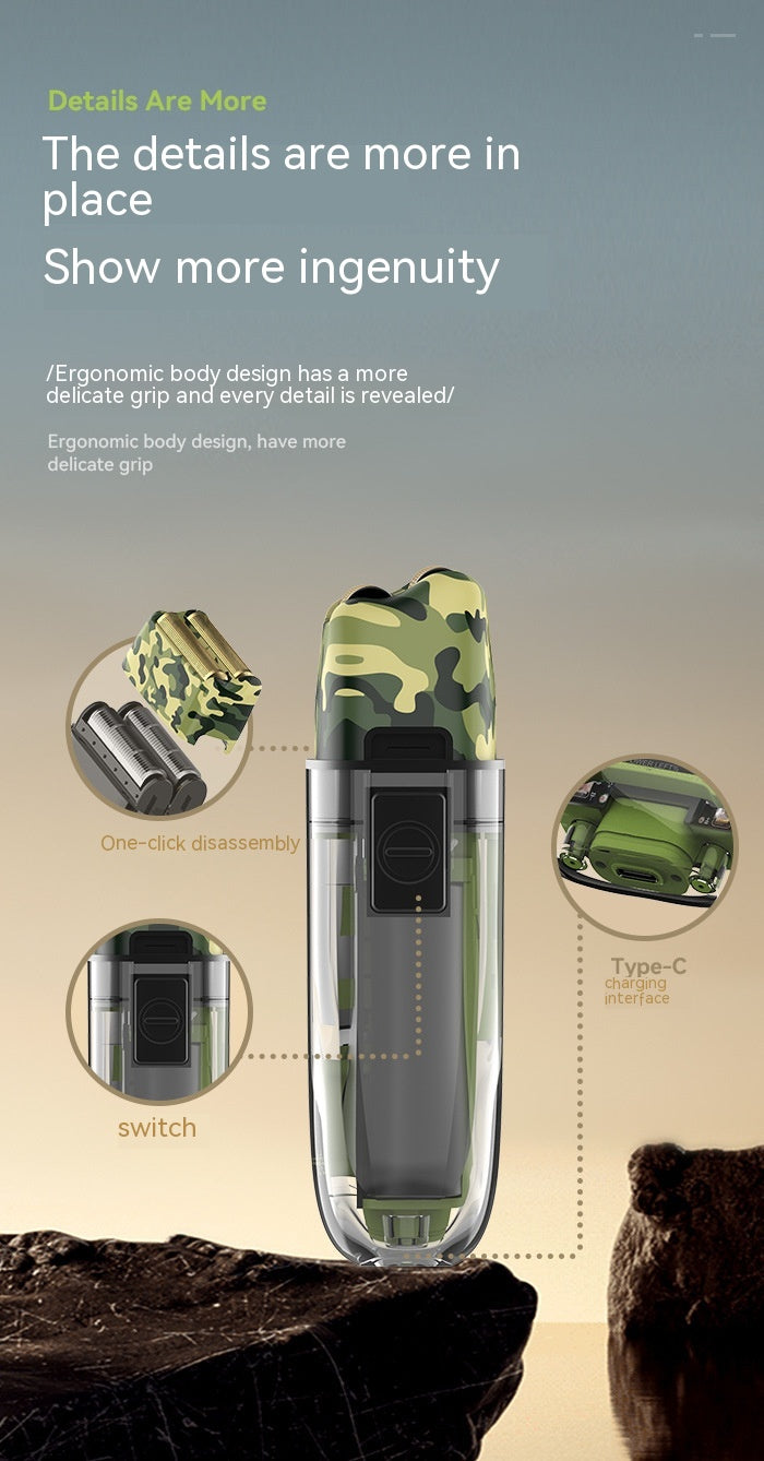 Waterproof USB Rechargeable LED Digital Shaver - Transparent Camouflage