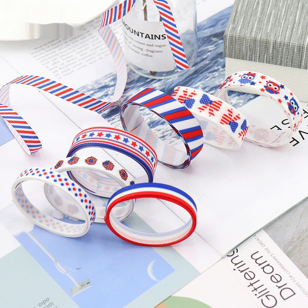 Stars and Stripes Ribbon Dovetail Bowknot Hair Accessory - Multiple Colors & Lengths