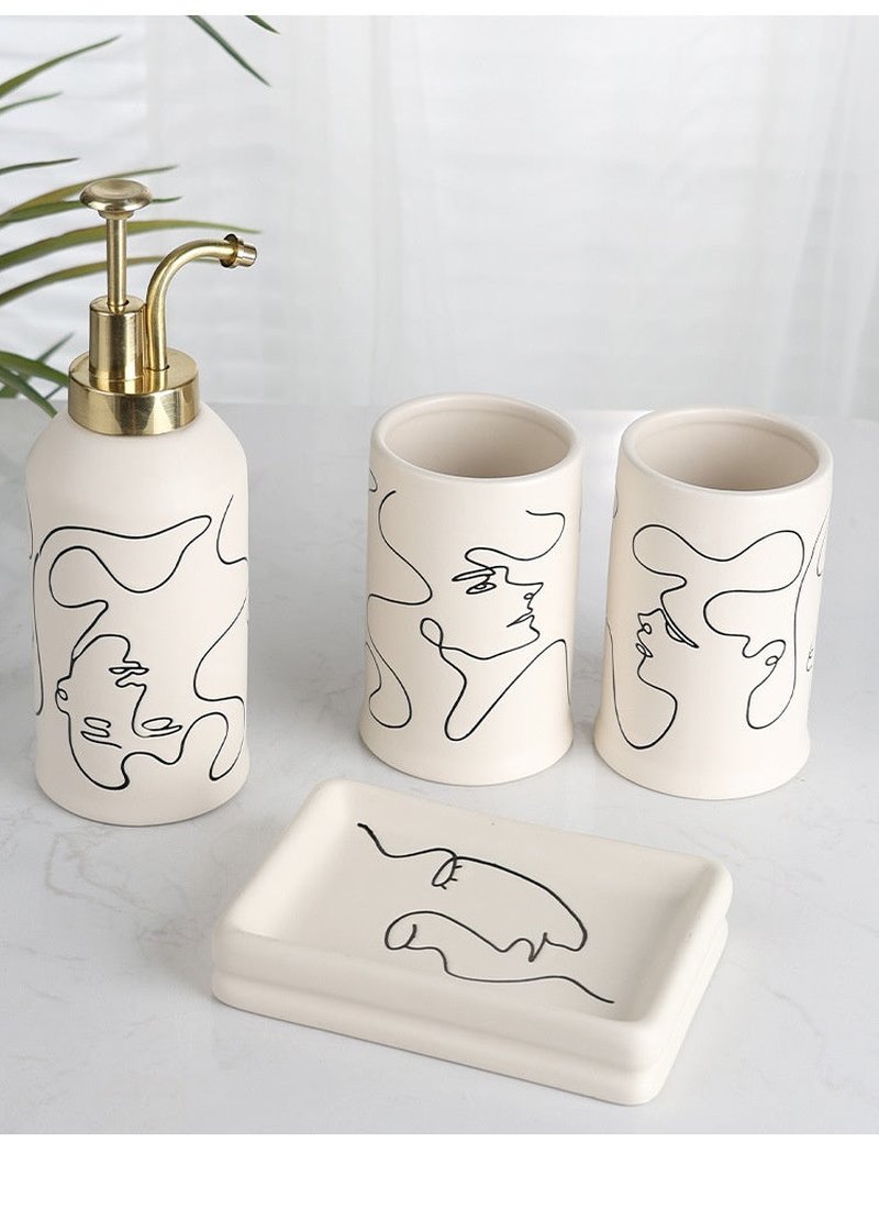 Ceramic Mouthwash Cup and Toothbrush Holder Set - White Bathroom Accessory