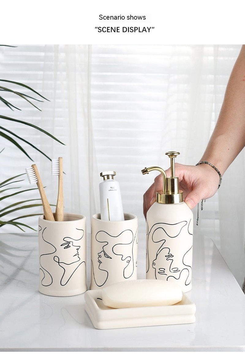 Ceramic Mouthwash Cup and Toothbrush Holder Set - White Bathroom Accessory