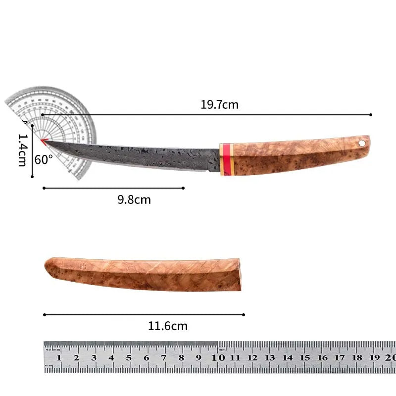 Damascus Steel Meat Knife with Crescent Moon Handle - Kitchen Utensil