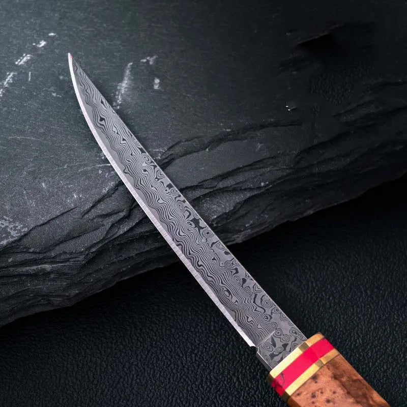 Damascus Steel Meat Knife with Crescent Moon Handle - Kitchen Utensil