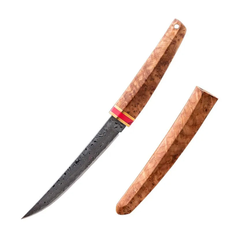 Damascus Steel Meat Knife with Crescent Moon Handle - Kitchen Utensil