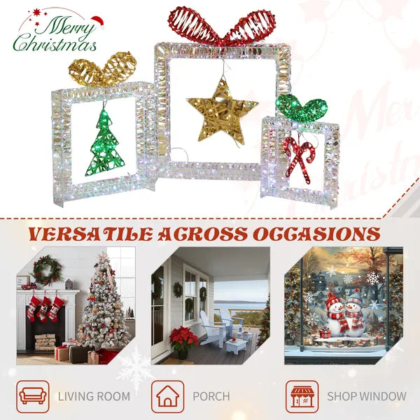 Set of 3 Lighted Iridescent Gift Box Decorations - 357 LED