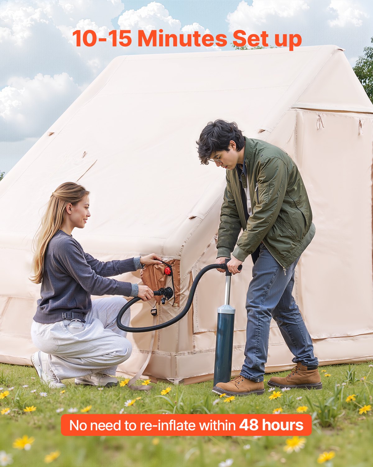 Inflatable Camping Tent for 3-5 People with Pump, Waterproof & Easy Setup