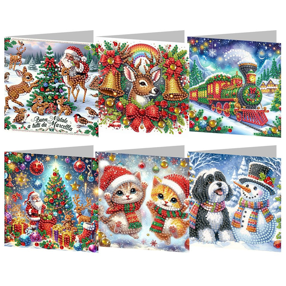 Christmas Greeting Cards Set - Holiday Diamond Painted & Foldable Envelopes