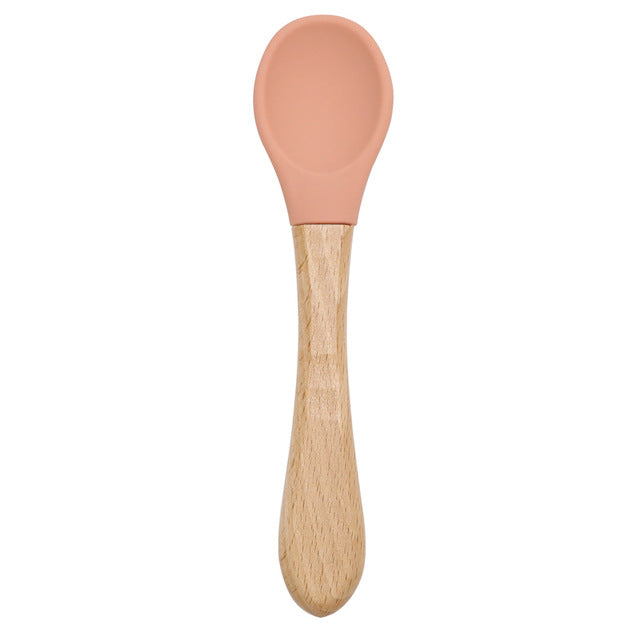 Silicone Wooden Spoon Feeding Set for Kids - Training & Dinnerware