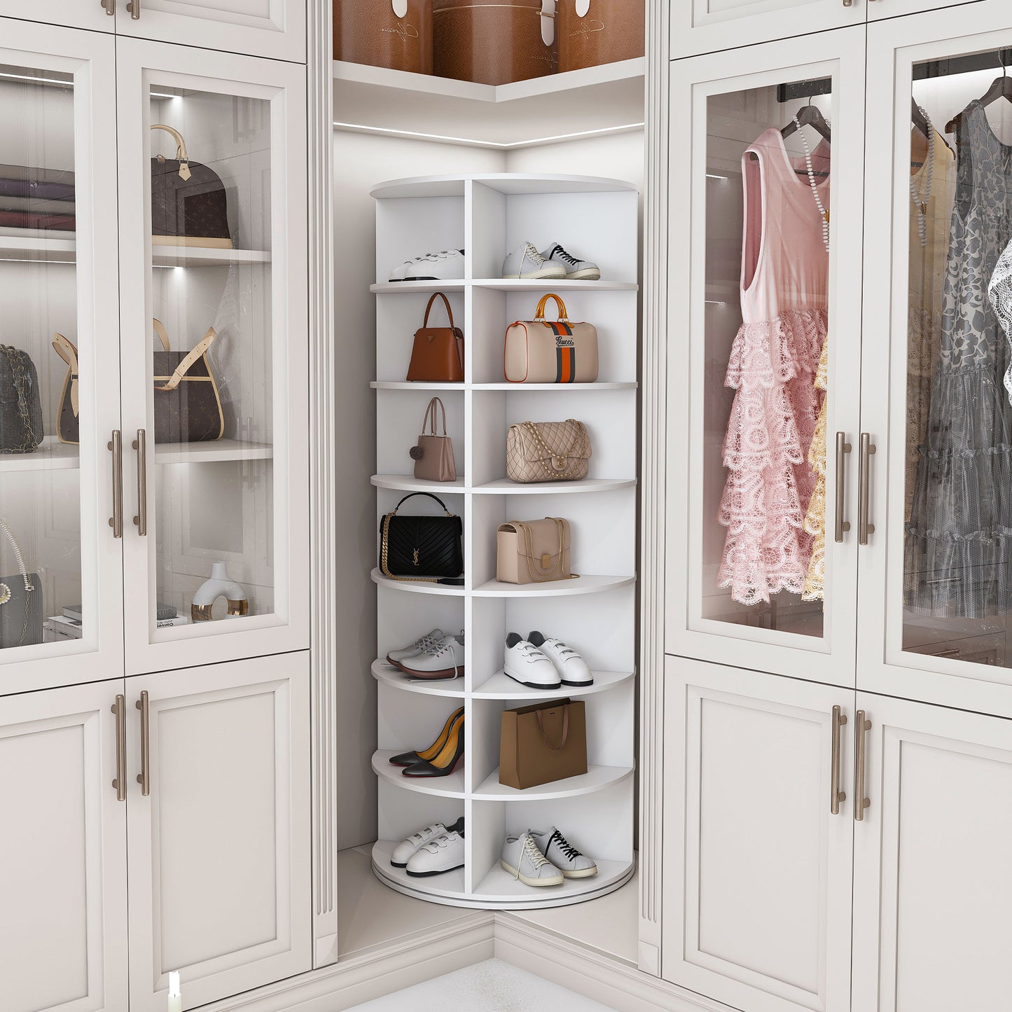 Rotating Shoe Rack Tower, 7-Tier Spinning Storage Rack, Free Standing