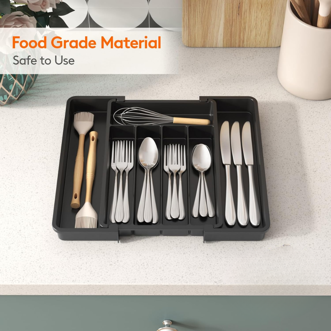 Expandable Plastic Silverware Organizer - 7 Compartment Utensil Tray