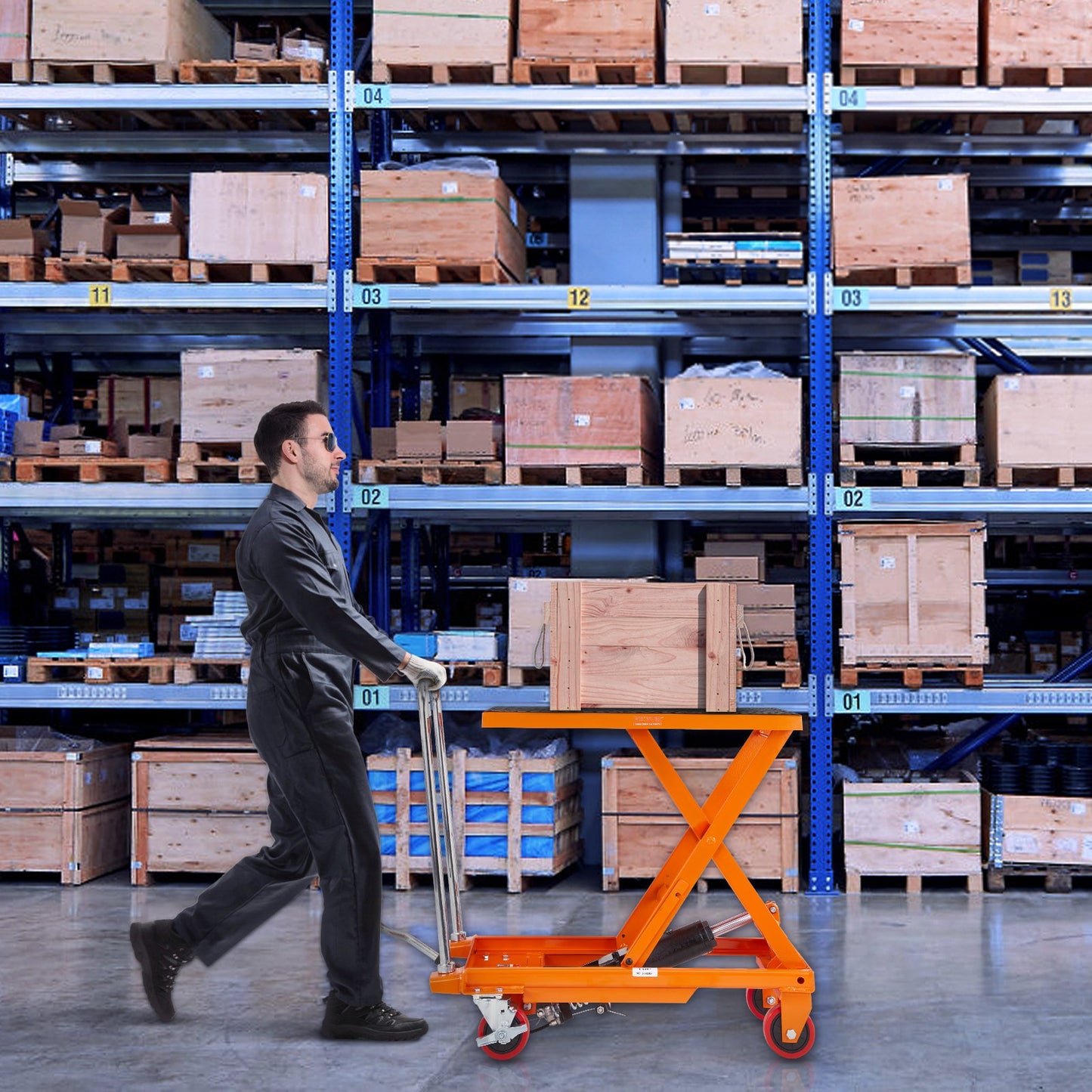 Hydraulic Lift Table Cart 500lb Capacity with Wheels & Non-Slip Pad - Orange