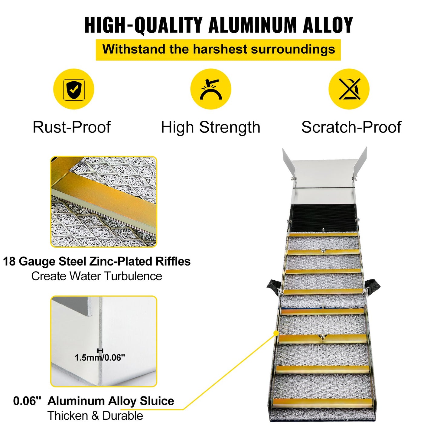 Lightweight Folding Aluminum Sluice Box for Gold Prospecting - 50 Inch Portable River & Creek Mining Equipment - Silvery White