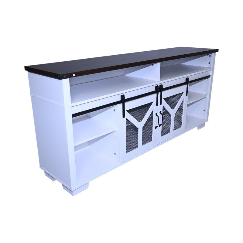65.3-Inch TV Stand with LED Light Strips and Barn Door - White & Black Walnut
