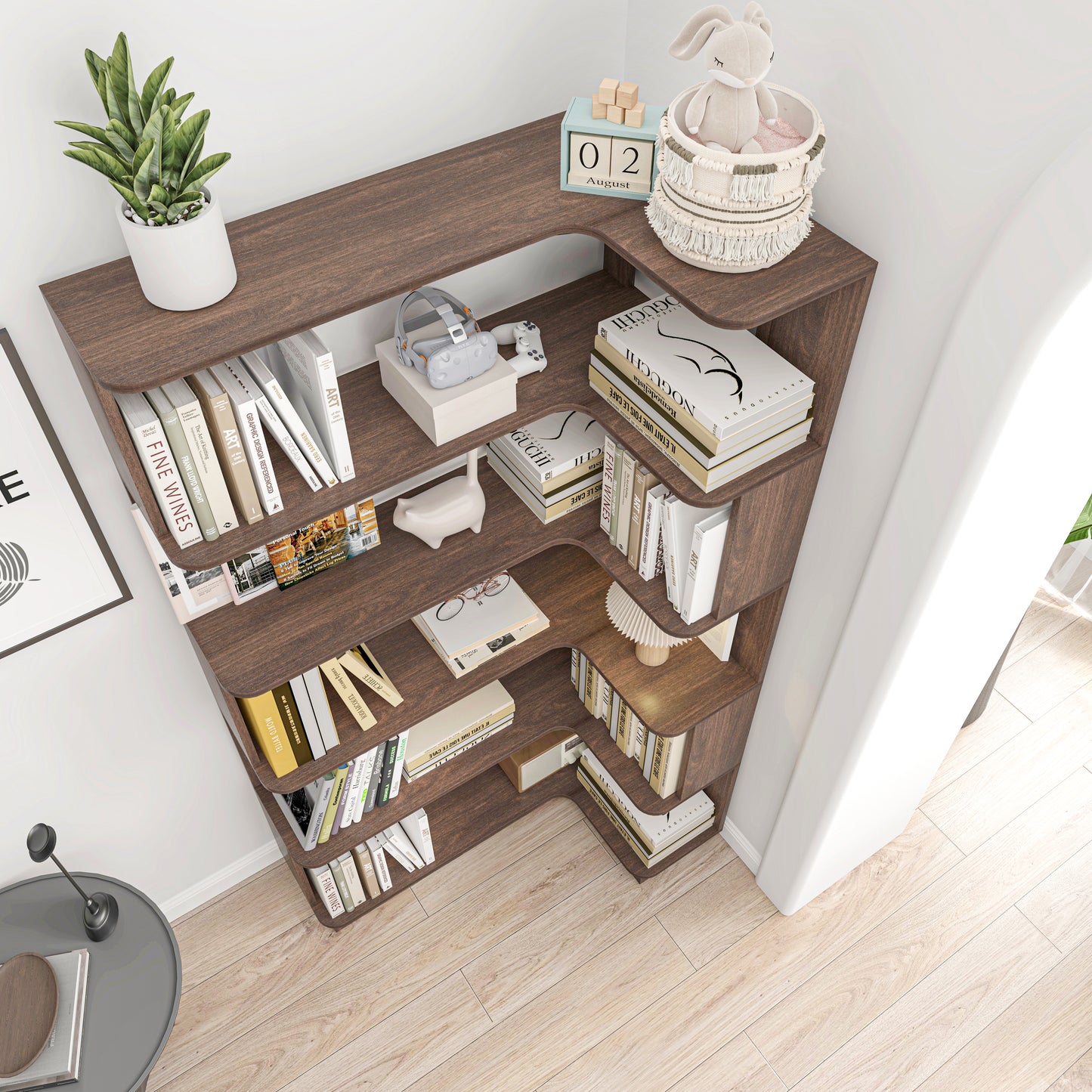 90cm 35.43in Extended Size Freestanding Corner Bookshelf For Living