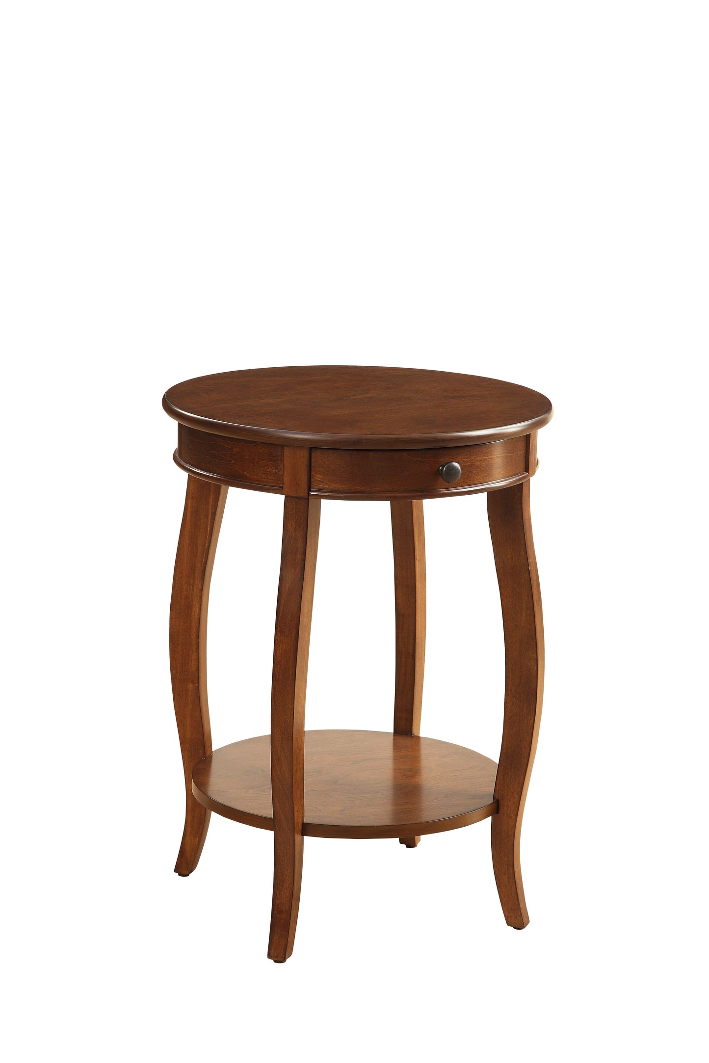 Walnut Finish Accent Table with Drawer & Open Shelf