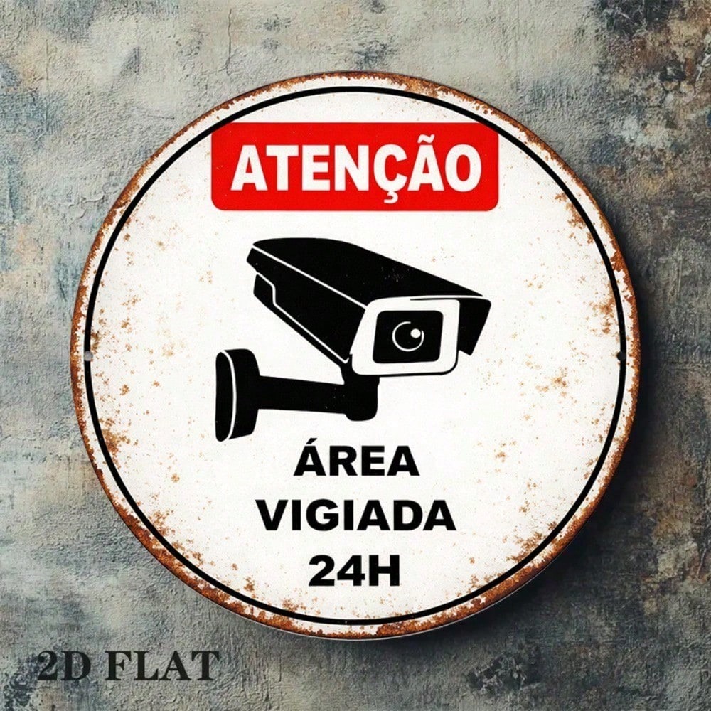 Vintage 24-Hour Surveillance Security Warning Wall Sign - Tin