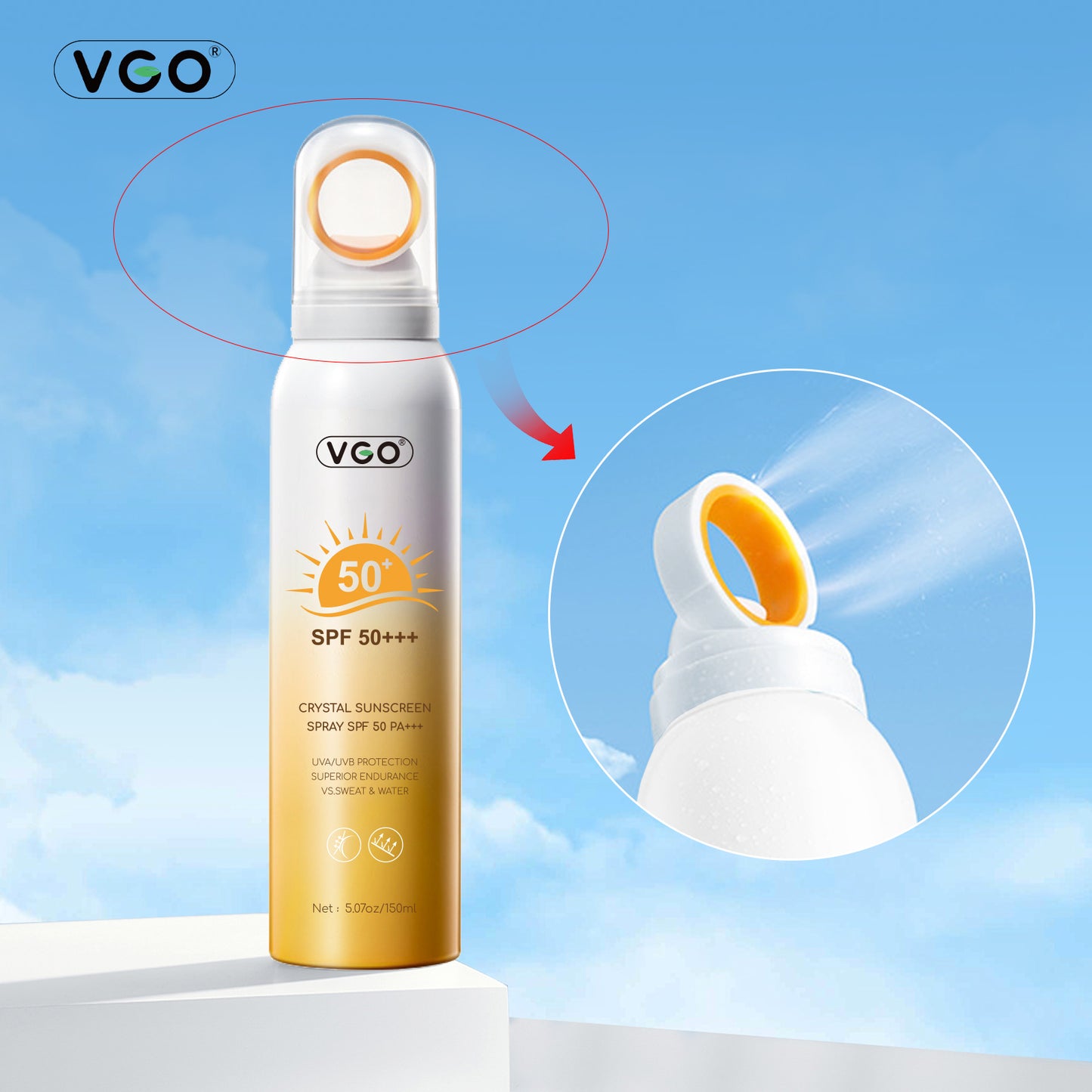 Crystal Sunscreen Spray SPF 50 PA - 150ml Waterproof Body Sun Protection