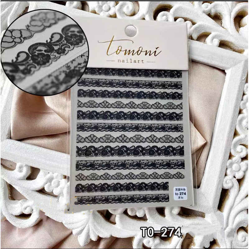 Lace Embossed Nail Stickers – Black & White Decals