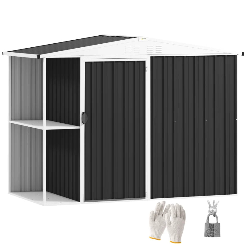 8ft Metal Outdoor Garden Shed with Lock & Vents - Dark Gray