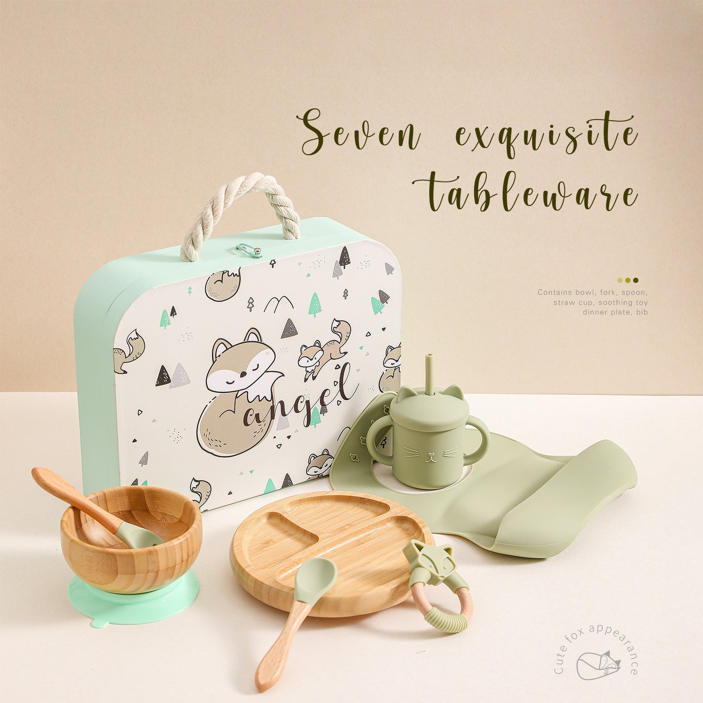 Baby Food Tableware Set Silicone Bib Plate Straw Cup Fork Spoon Kids Dining Kit
