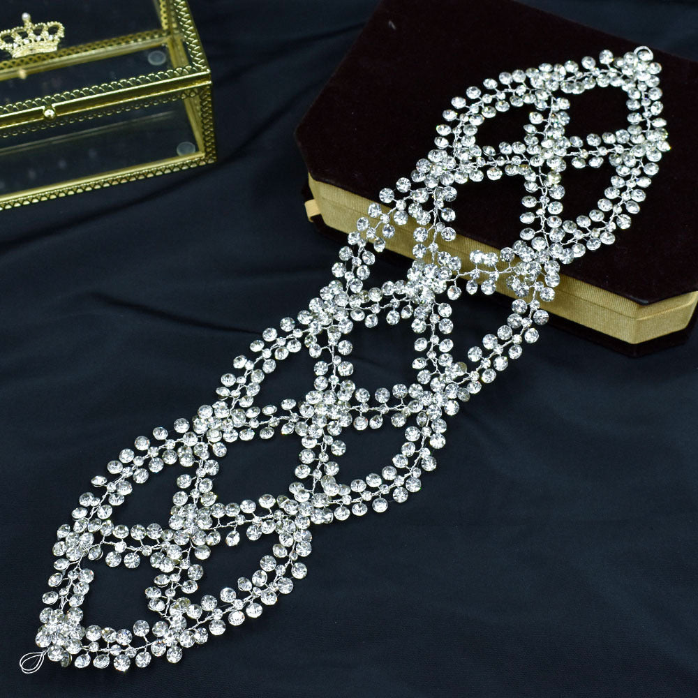 Bridal Rhinestone Cross Tiara Headband - Handmade Silver Hair Accessory