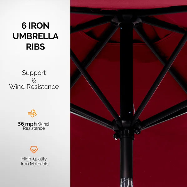 9ft Solar LED Patio Umbrella - Waterproof Burgundy with Tilt & Crank