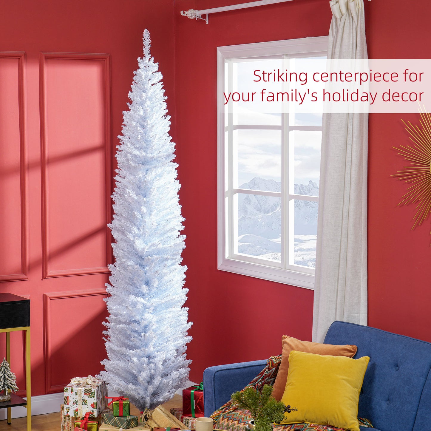 8ft White Pencil Artificial Christmas Tree with 618 Tips
