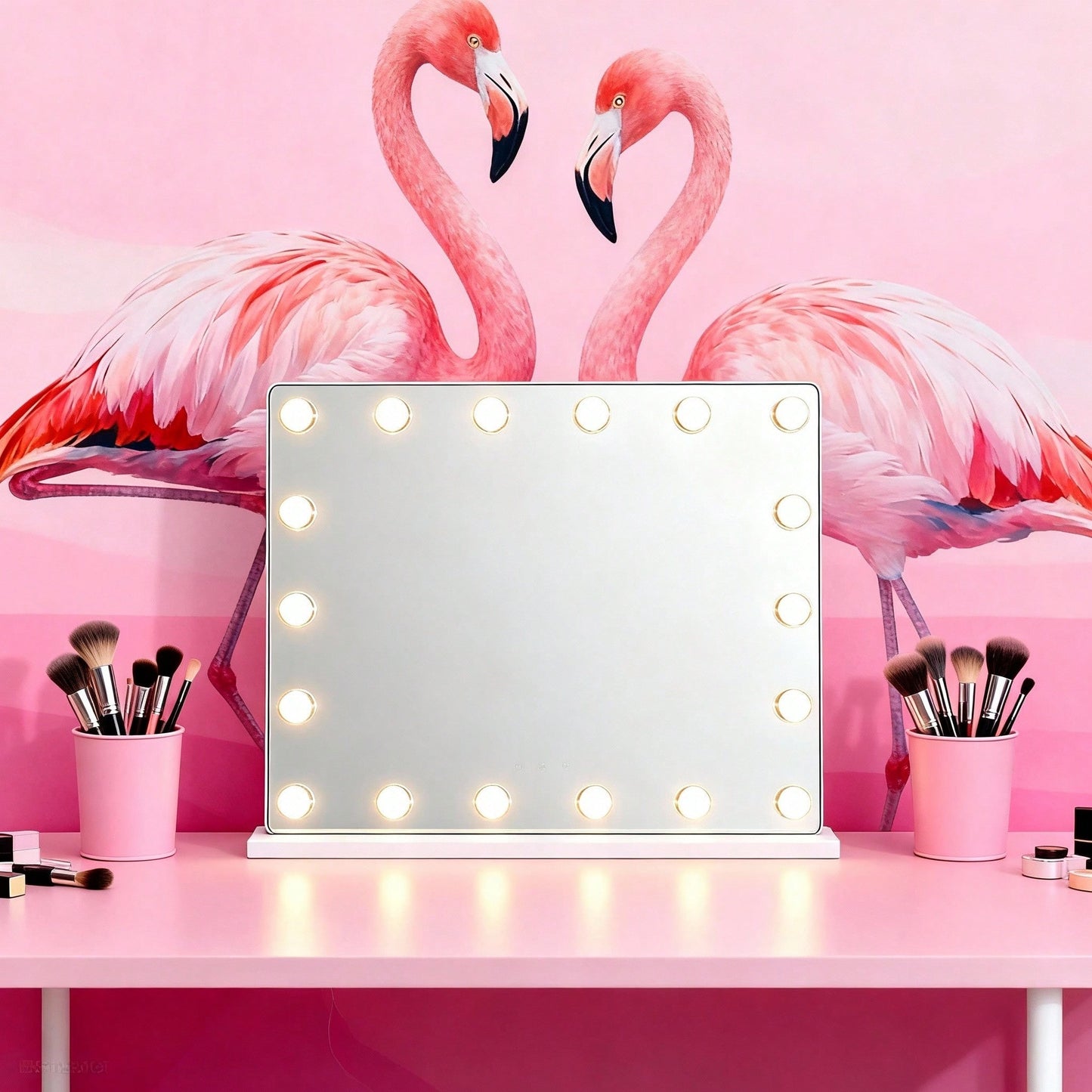 Large LED Vanity Mirror with 15 Dimmable Bulbs & USB Charging Port