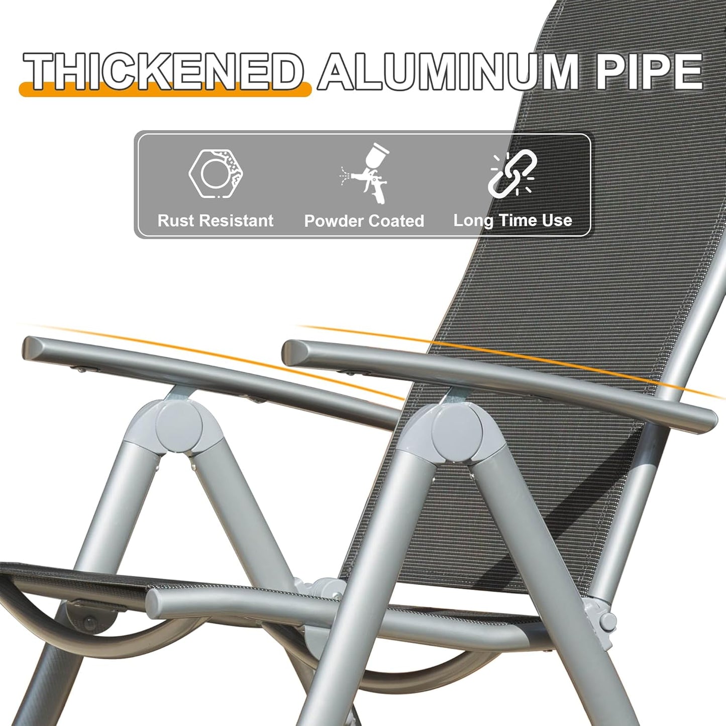 Patio Folding Chairs Set Of 2, Aluminium Frame Outdoor Reclining For