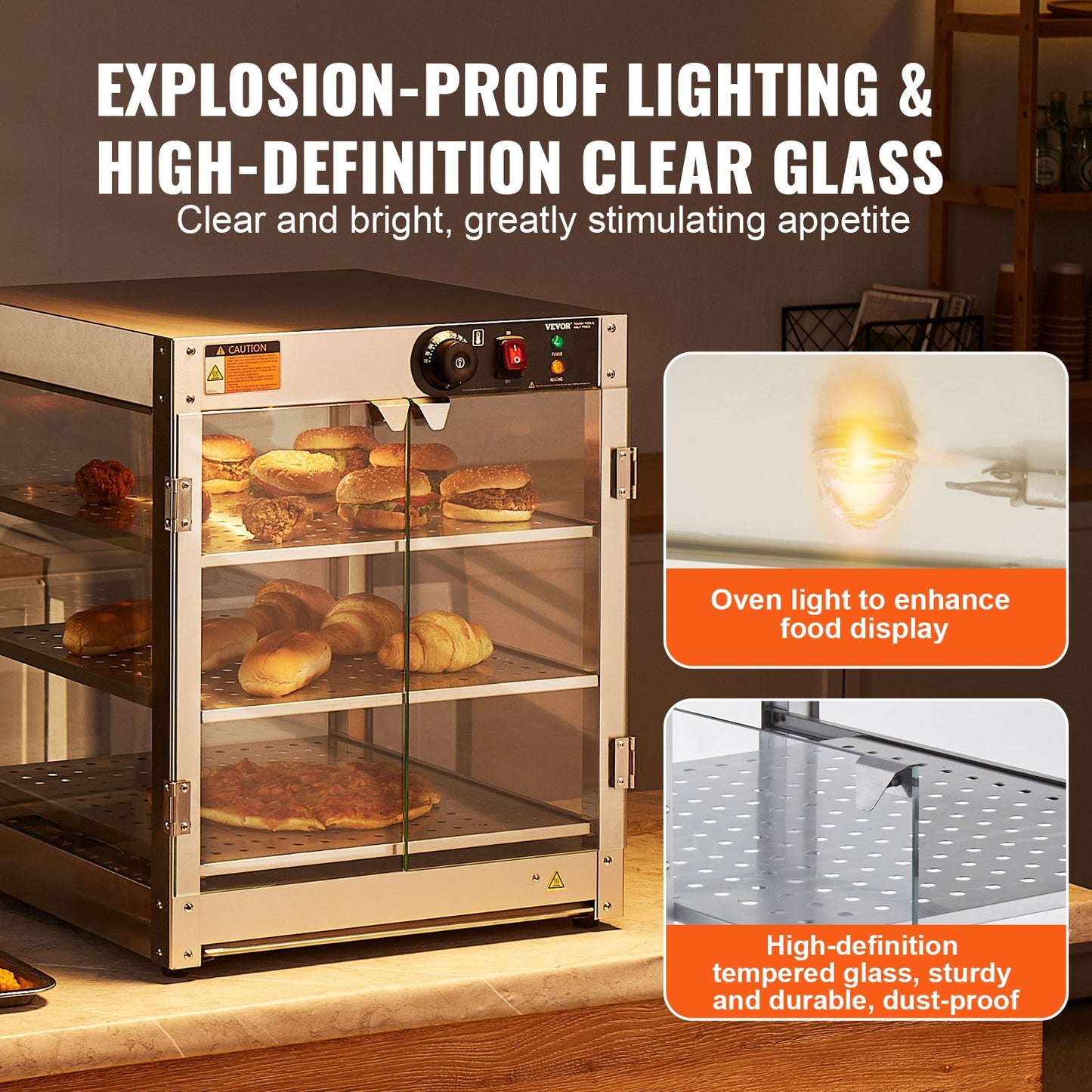 Silver 3-Tier Commercial Food Warmer Display Countertop with Light