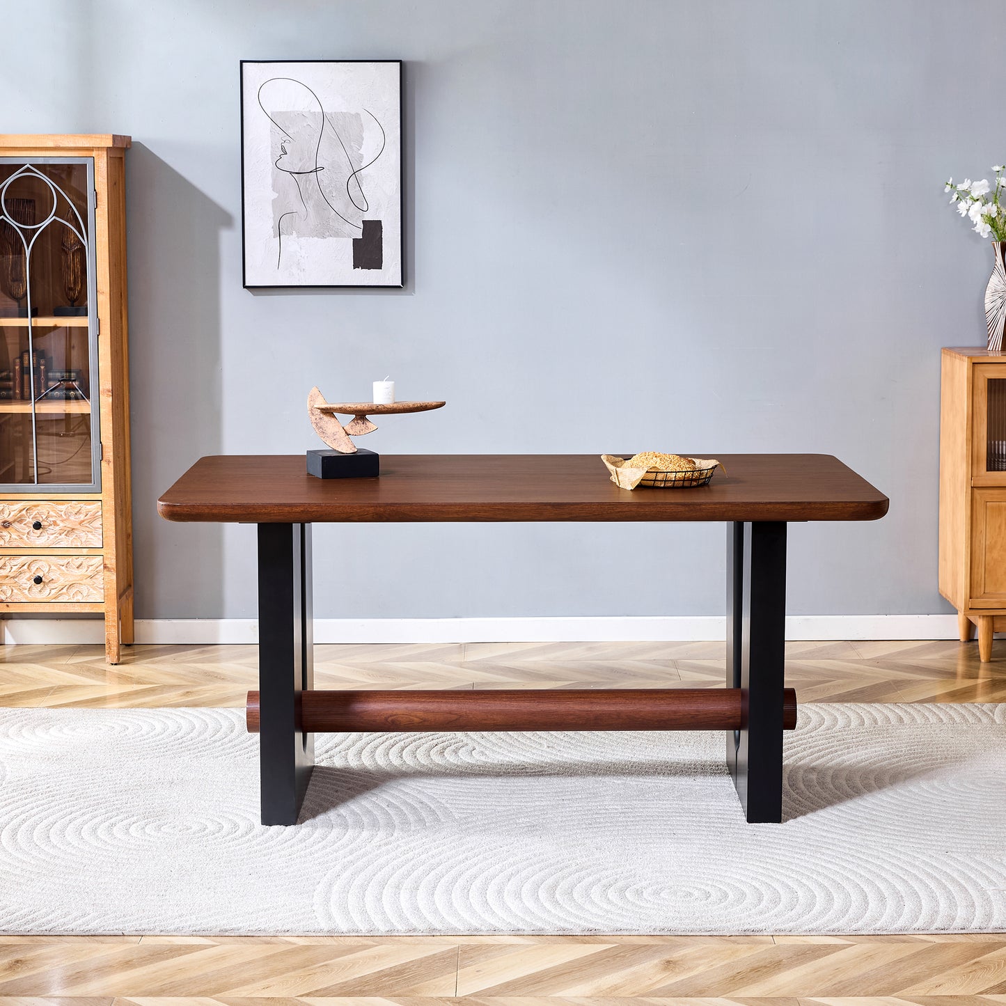 Compact Walnut & Black Dining Table for Small Spaces