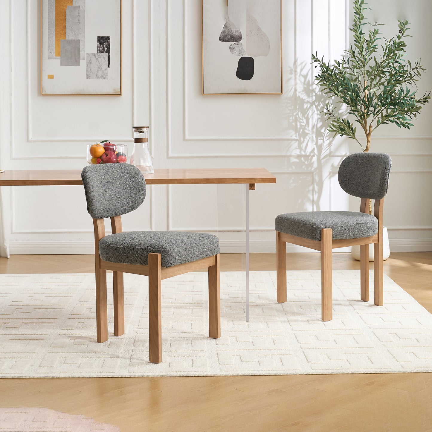 Set of 2 Modern Fabric Upholstered Dining Chairs - Grey