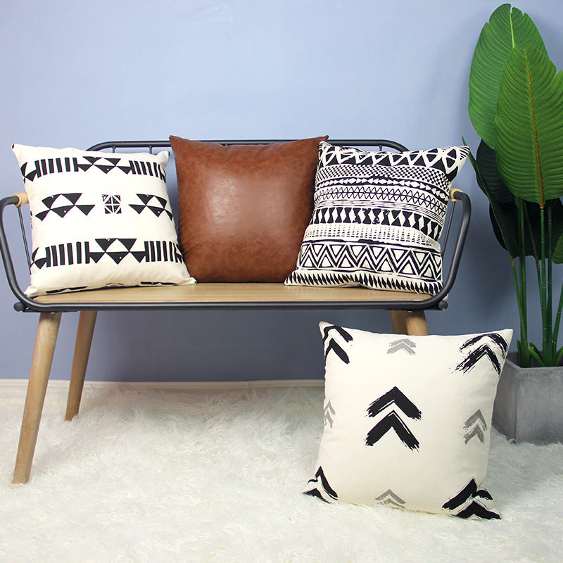 Luxury Geometric PU Leather Throw Pillow Cover - Modern Home Decor