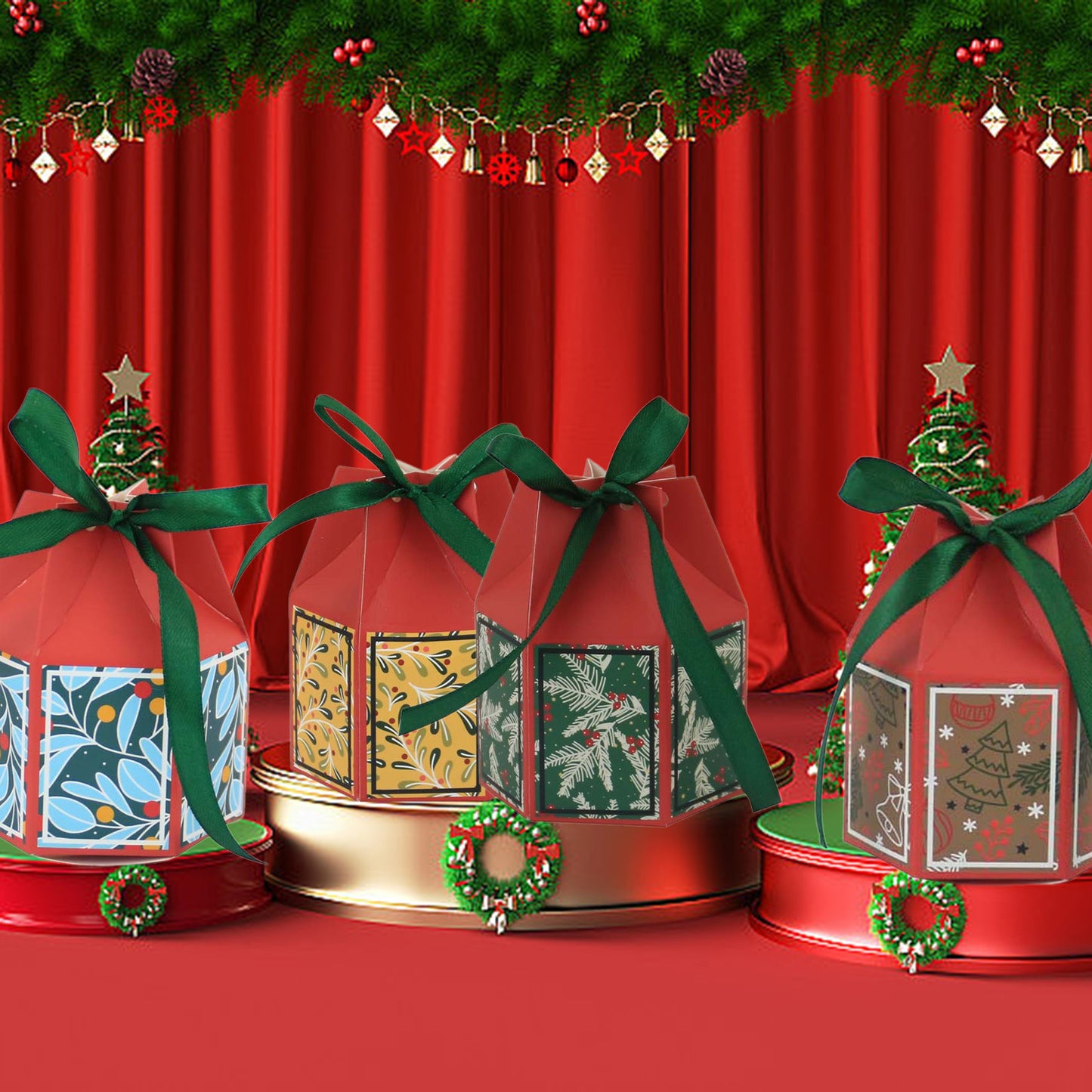 20 PCS Christmas Treat Boxes with Ribbons - Holiday Goodie Boxes