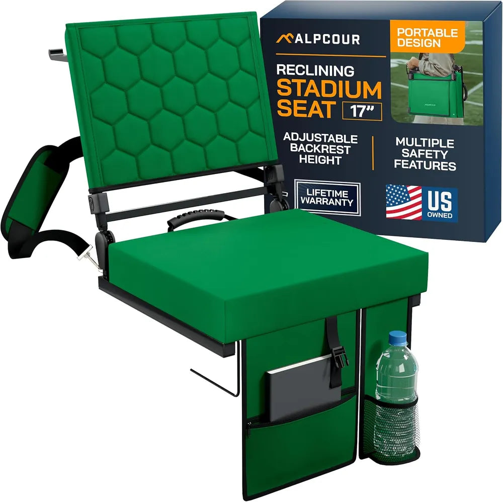Folding Reclining Stadium Seat with Back Support - Hunter Green