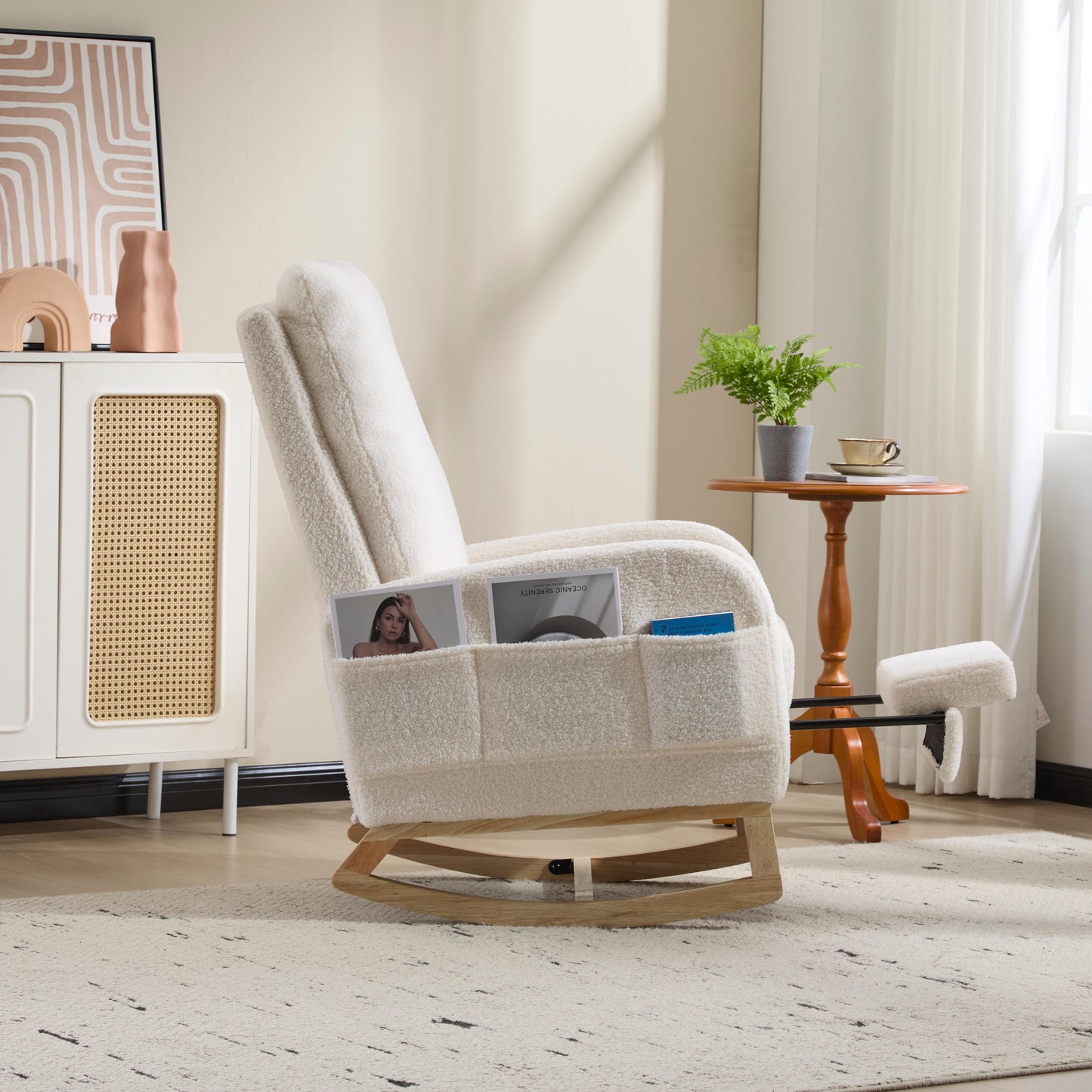 Upholstered Rocking Chair with Solid Wood Legs - White