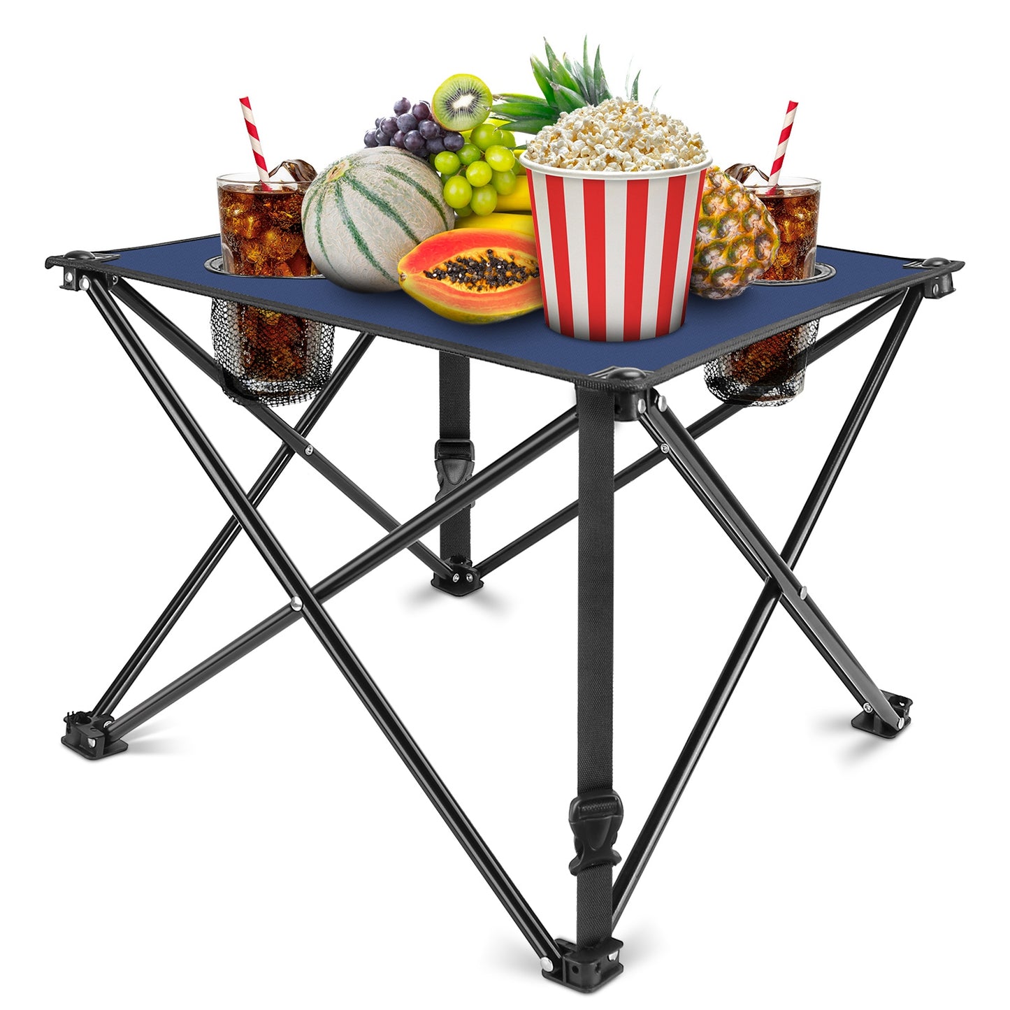 Portable Folding Camping Table with Cup Holders - Multiple Colors & Sets