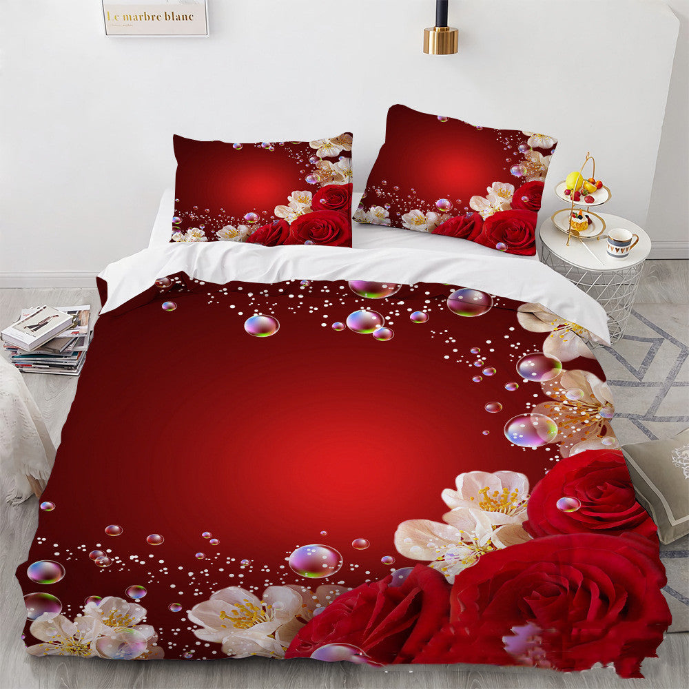 Digital Printing Rose Bedding Set - 3-Piece Home Textile for Bedroom