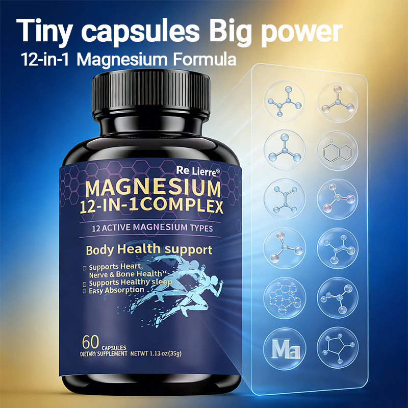 12-in-1 Magnesium Glycinate Complex - 700mg High Absorption Supplement - 60 Capsules