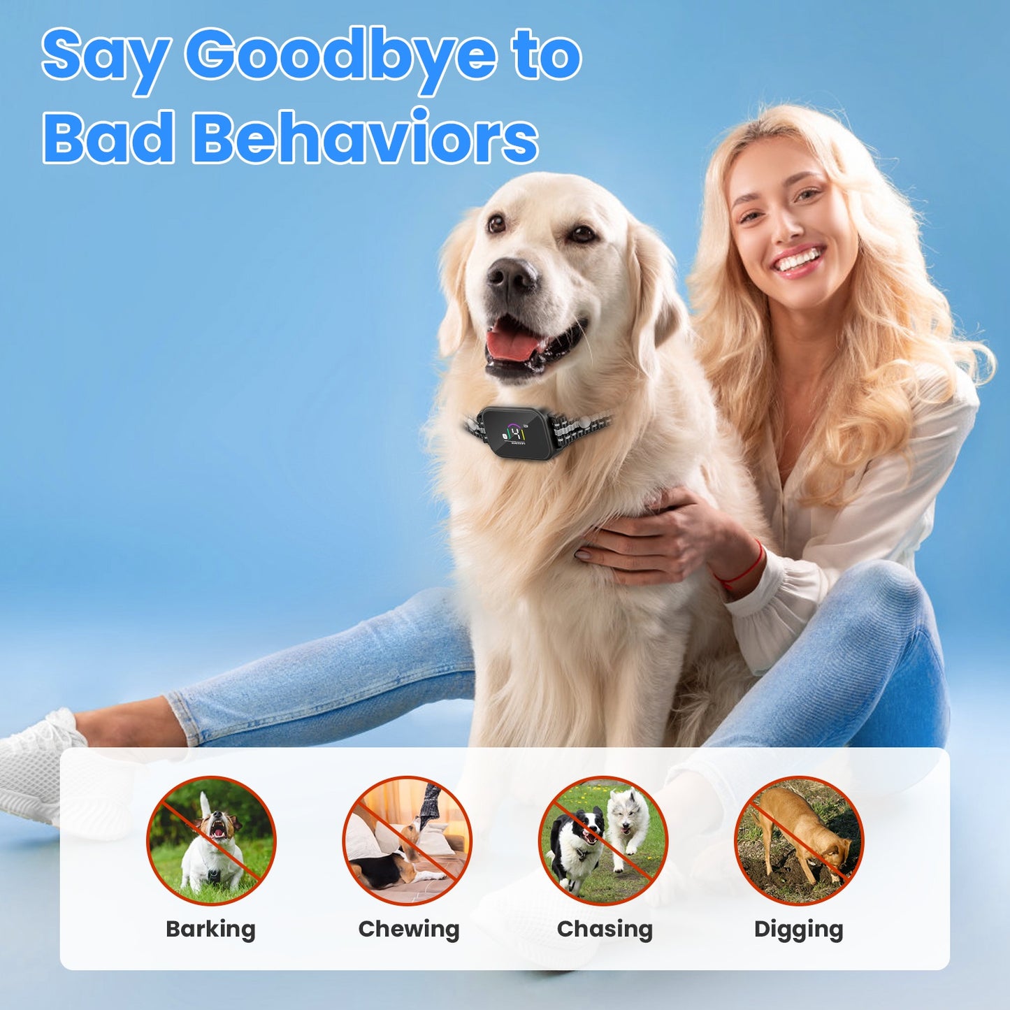 Dog Training Collar with Remote, Bark Control & 3 Channels - Waterproof Rechargeable