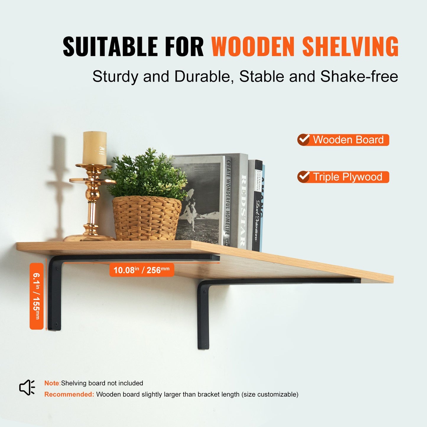 Heavy Duty Floating Shelf Brackets - 10 x 6 Inch, 160 lbs Capacity, 4 Pcs - Matte Black