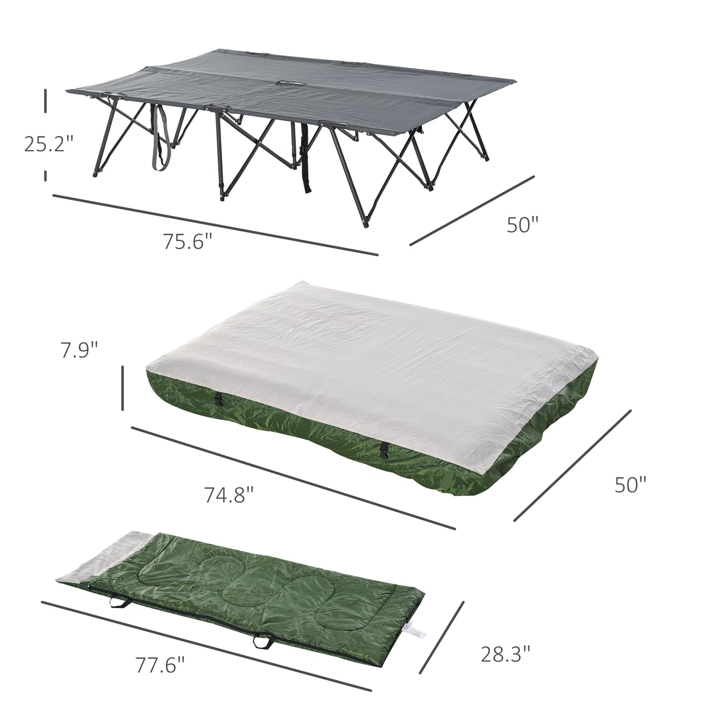 2-Person Portable Camping Cot Set with Sleeping Bag & Air Mattress