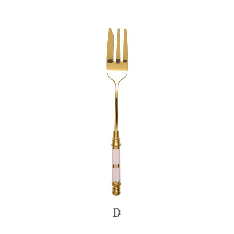 European Retro Gold-Plated Stainless Steel Dessert Spoon Set - Multiple Styles