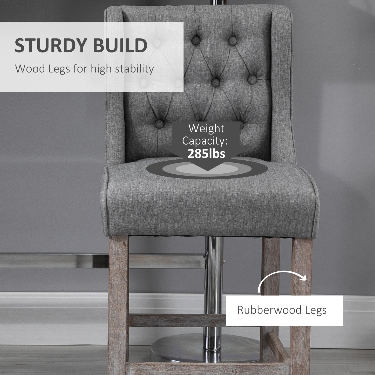 26.25" Counter Height Bar Stools, Tufted Wingback Armless Upholstered